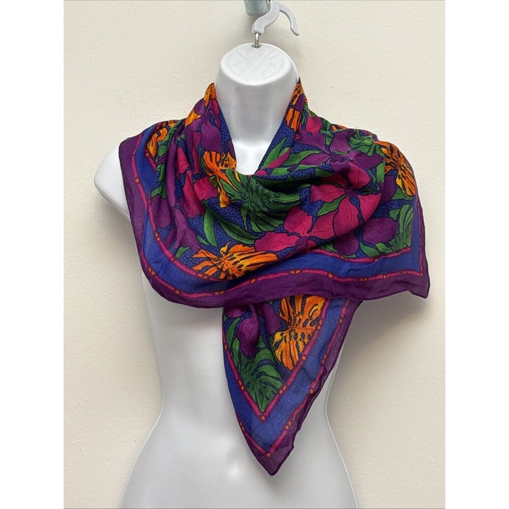 Vintage Scarf, Liz Claiborne Floral Rayon, Hand Rolled Edge, 30"x30", Elegant